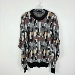 Vtg 80s 90s Men’s Sweater Large Geometric Grandpa Grunge Hip Hop Preppy Academia